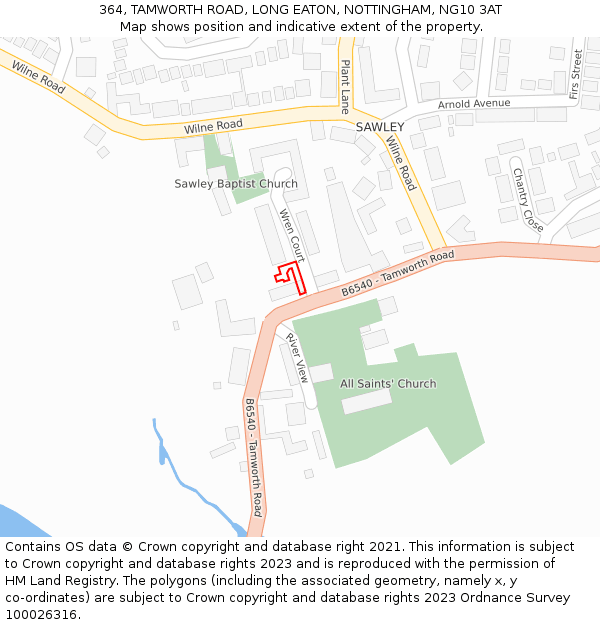 364, TAMWORTH ROAD, LONG EATON, NOTTINGHAM, NG10 3AT: Location map and indicative extent of plot