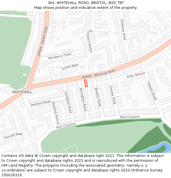 364, WHITEHALL ROAD, BRISTOL, BS5 7BT: Location map and indicative extent of plot