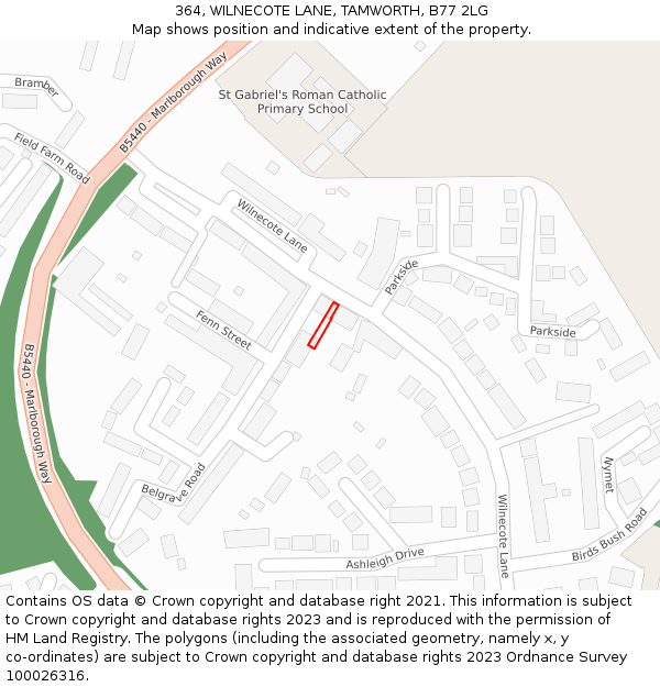 364, WILNECOTE LANE, TAMWORTH, B77 2LG: Location map and indicative extent of plot