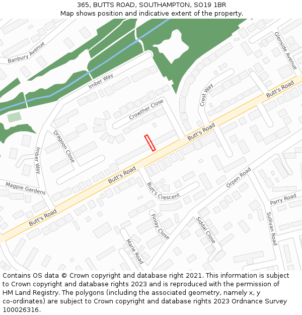 365, BUTTS ROAD, SOUTHAMPTON, SO19 1BR: Location map and indicative extent of plot