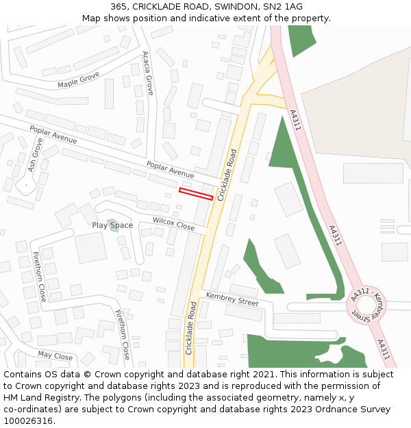 365, CRICKLADE ROAD, SWINDON, SN2 1AG: Location map and indicative extent of plot