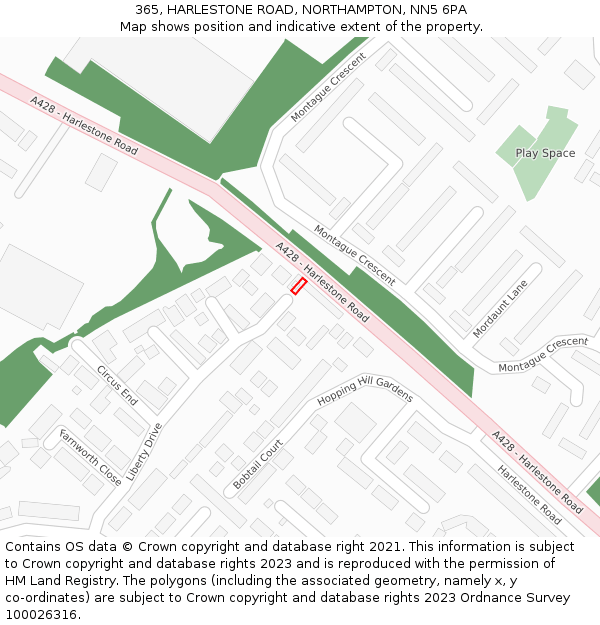 365, HARLESTONE ROAD, NORTHAMPTON, NN5 6PA: Location map and indicative extent of plot