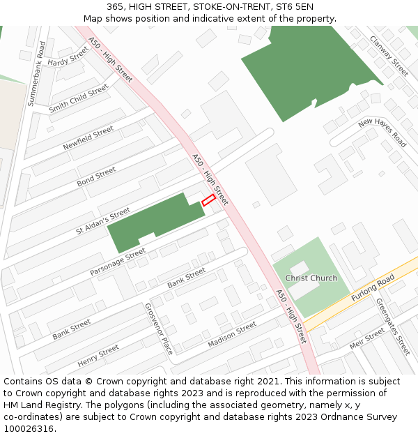 365, HIGH STREET, STOKE-ON-TRENT, ST6 5EN: Location map and indicative extent of plot