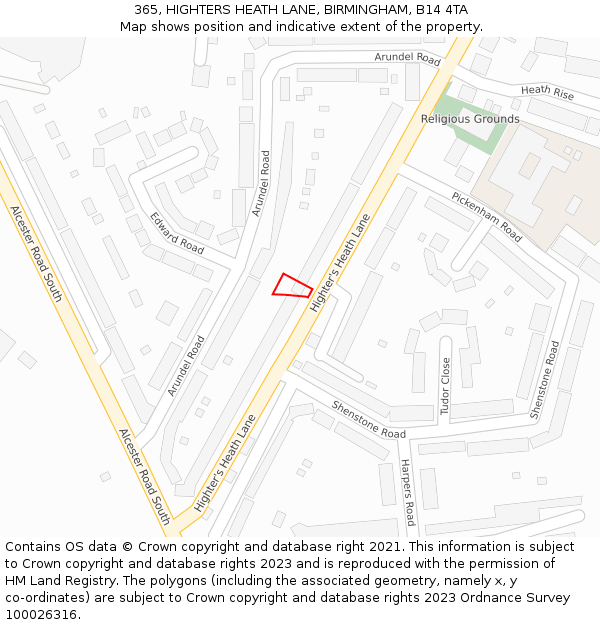 365, HIGHTERS HEATH LANE, BIRMINGHAM, B14 4TA: Location map and indicative extent of plot