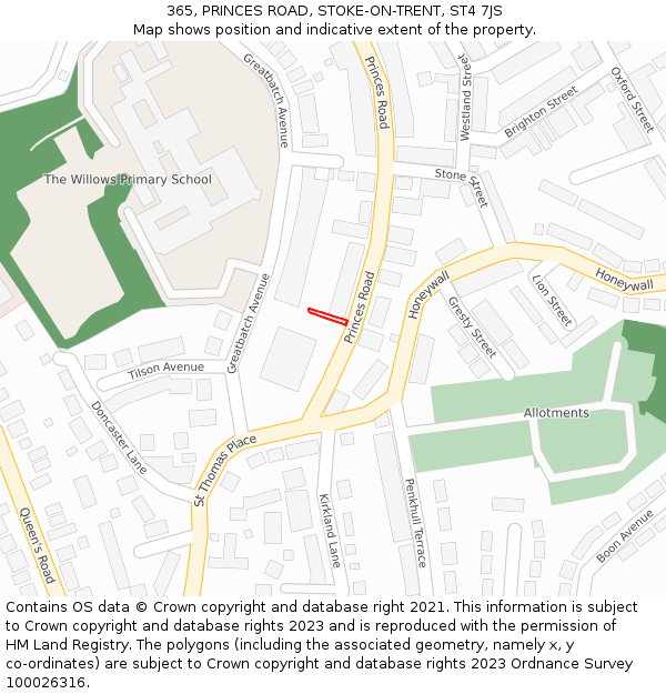 365, PRINCES ROAD, STOKE-ON-TRENT, ST4 7JS: Location map and indicative extent of plot