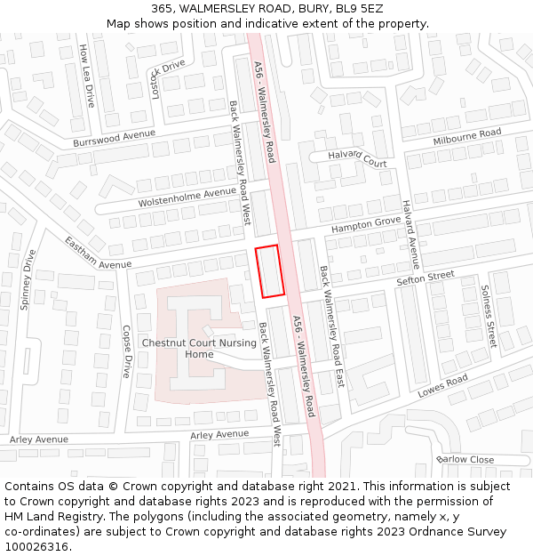 365, WALMERSLEY ROAD, BURY, BL9 5EZ: Location map and indicative extent of plot