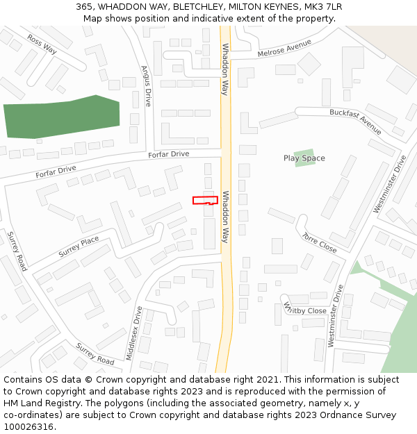 365, WHADDON WAY, BLETCHLEY, MILTON KEYNES, MK3 7LR: Location map and indicative extent of plot