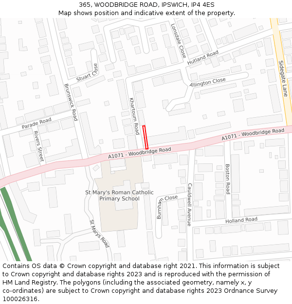 365, WOODBRIDGE ROAD, IPSWICH, IP4 4ES: Location map and indicative extent of plot