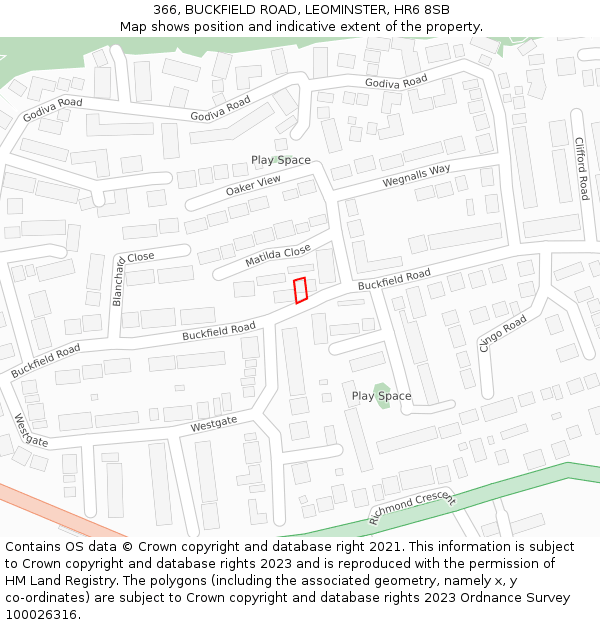 366, BUCKFIELD ROAD, LEOMINSTER, HR6 8SB: Location map and indicative extent of plot