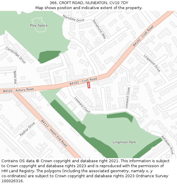 366, CROFT ROAD, NUNEATON, CV10 7DY: Location map and indicative extent of plot