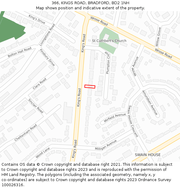 366, KINGS ROAD, BRADFORD, BD2 1NH: Location map and indicative extent of plot