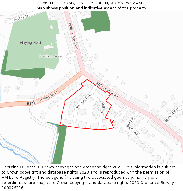 366, LEIGH ROAD, HINDLEY GREEN, WIGAN, WN2 4XL: Location map and indicative extent of plot