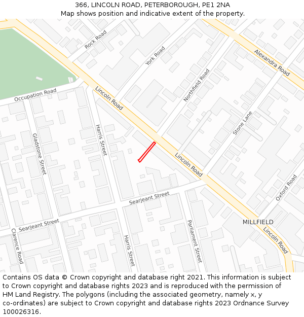 366, LINCOLN ROAD, PETERBOROUGH, PE1 2NA: Location map and indicative extent of plot