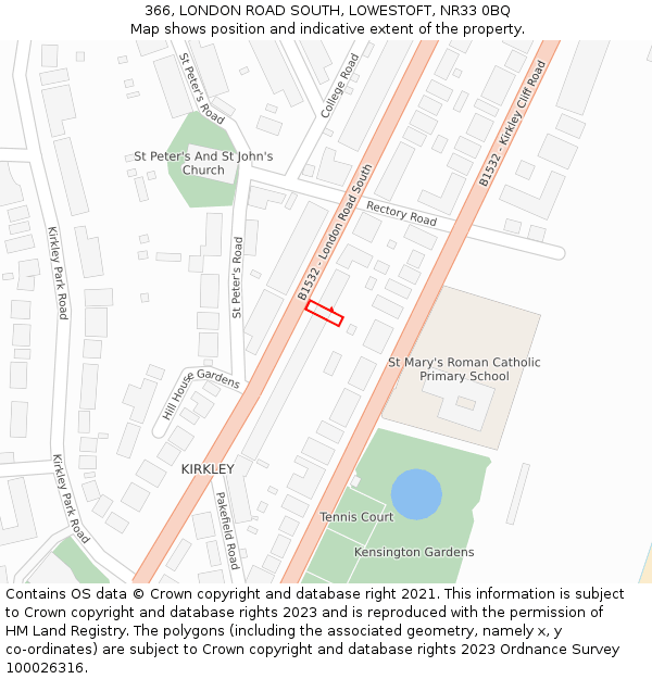 366, LONDON ROAD SOUTH, LOWESTOFT, NR33 0BQ: Location map and indicative extent of plot