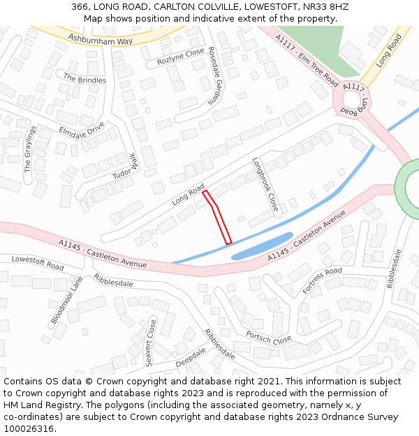 366, LONG ROAD, CARLTON COLVILLE, LOWESTOFT, NR33 8HZ: Location map and indicative extent of plot