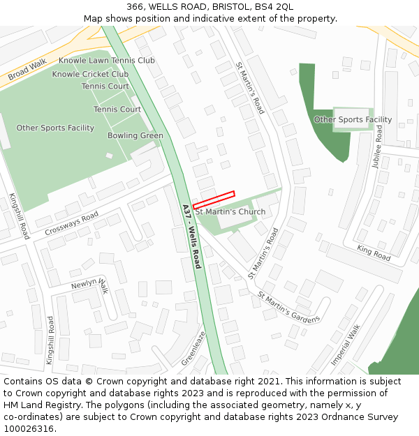 366, WELLS ROAD, BRISTOL, BS4 2QL: Location map and indicative extent of plot