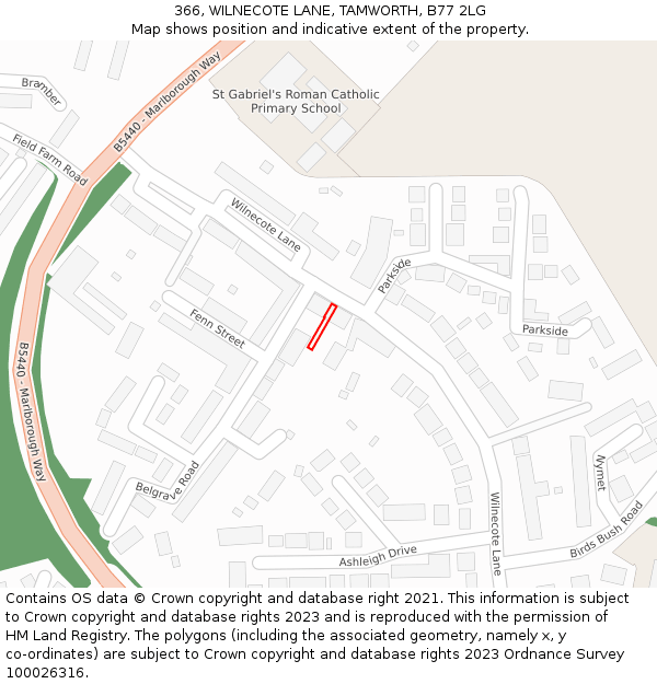 366, WILNECOTE LANE, TAMWORTH, B77 2LG: Location map and indicative extent of plot