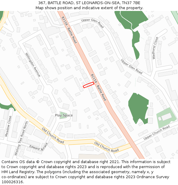 367, BATTLE ROAD, ST LEONARDS-ON-SEA, TN37 7BE: Location map and indicative extent of plot