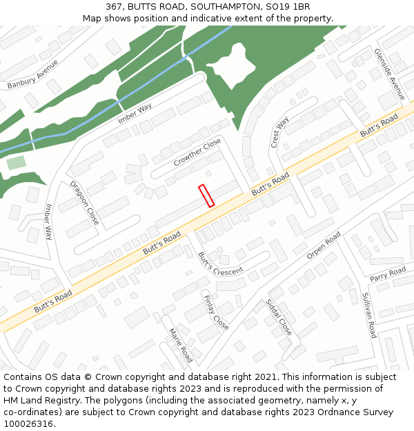367, BUTTS ROAD, SOUTHAMPTON, SO19 1BR: Location map and indicative extent of plot