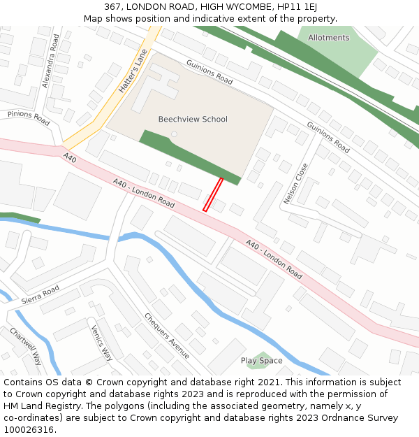 367, LONDON ROAD, HIGH WYCOMBE, HP11 1EJ: Location map and indicative extent of plot