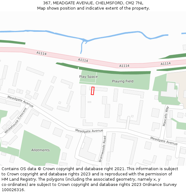 367, MEADGATE AVENUE, CHELMSFORD, CM2 7NL: Location map and indicative extent of plot