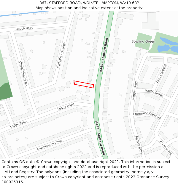 367, STAFFORD ROAD, WOLVERHAMPTON, WV10 6RP: Location map and indicative extent of plot