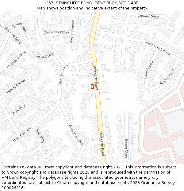 367, STAINCLIFFE ROAD, DEWSBURY, WF13 4RB: Location map and indicative extent of plot