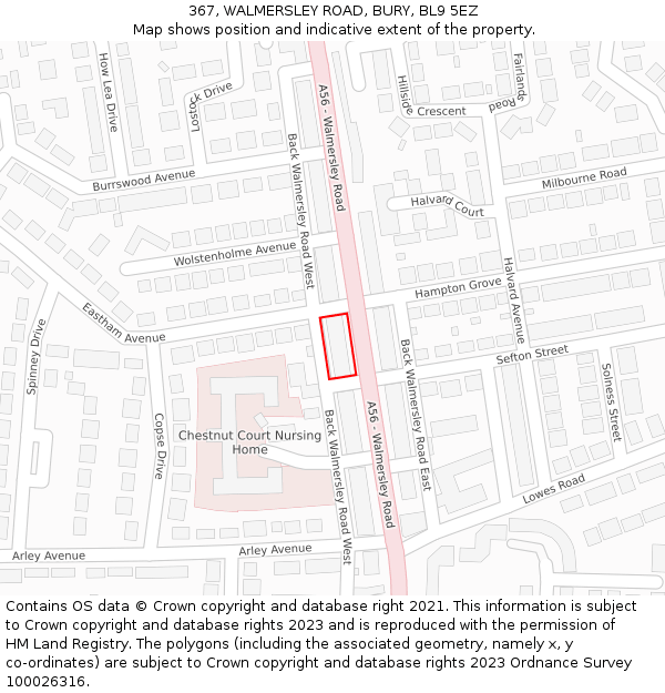 367, WALMERSLEY ROAD, BURY, BL9 5EZ: Location map and indicative extent of plot