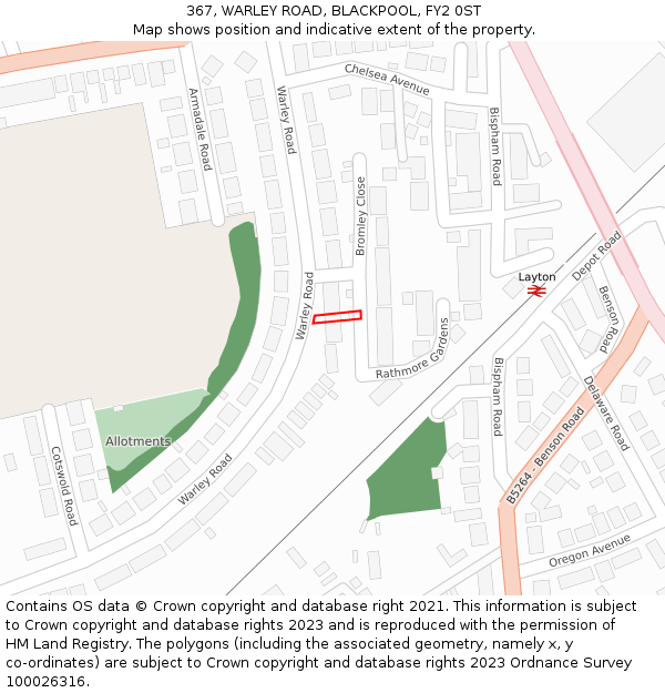367, WARLEY ROAD, BLACKPOOL, FY2 0ST: Location map and indicative extent of plot