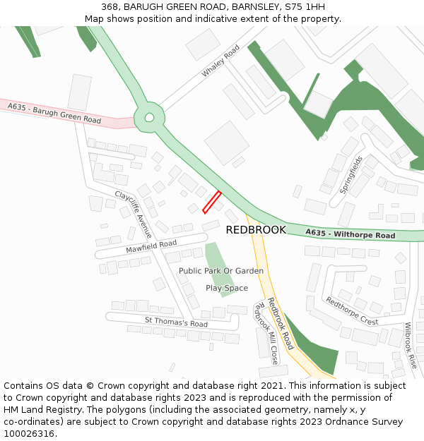 368, BARUGH GREEN ROAD, BARNSLEY, S75 1HH: Location map and indicative extent of plot