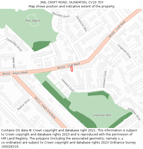 368, CROFT ROAD, NUNEATON, CV10 7DY: Location map and indicative extent of plot