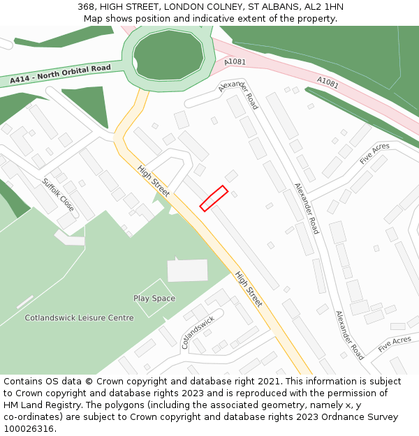 368, HIGH STREET, LONDON COLNEY, ST ALBANS, AL2 1HN: Location map and indicative extent of plot