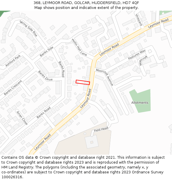 368, LEYMOOR ROAD, GOLCAR, HUDDERSFIELD, HD7 4QF: Location map and indicative extent of plot