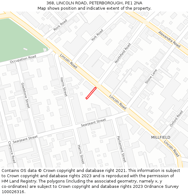 368, LINCOLN ROAD, PETERBOROUGH, PE1 2NA: Location map and indicative extent of plot