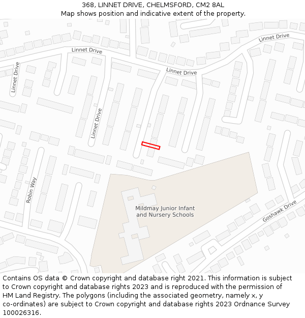 368, LINNET DRIVE, CHELMSFORD, CM2 8AL: Location map and indicative extent of plot