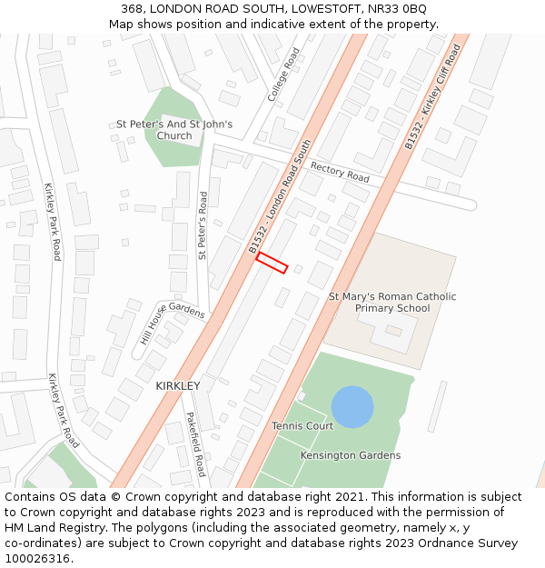 368, LONDON ROAD SOUTH, LOWESTOFT, NR33 0BQ: Location map and indicative extent of plot