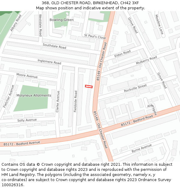 368, OLD CHESTER ROAD, BIRKENHEAD, CH42 3XF: Location map and indicative extent of plot