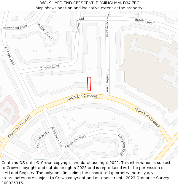 368, SHARD END CRESCENT, BIRMINGHAM, B34 7RG: Location map and indicative extent of plot