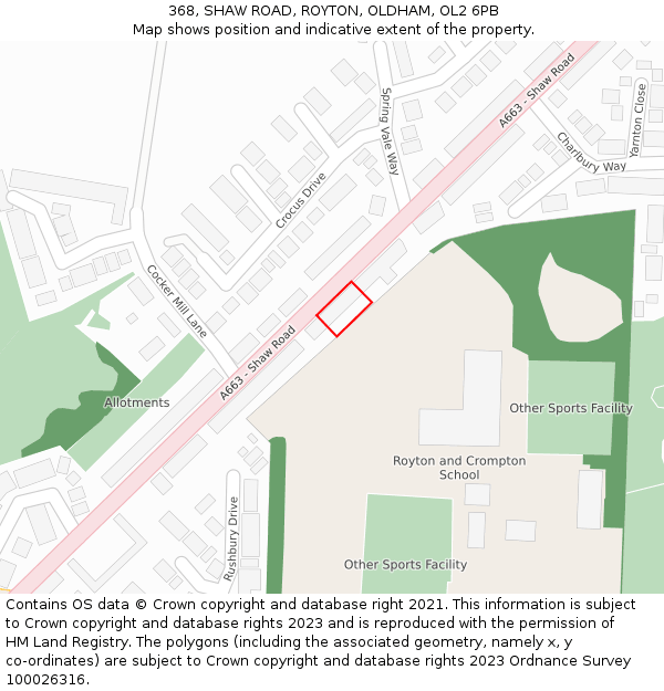 368, SHAW ROAD, ROYTON, OLDHAM, OL2 6PB: Location map and indicative extent of plot
