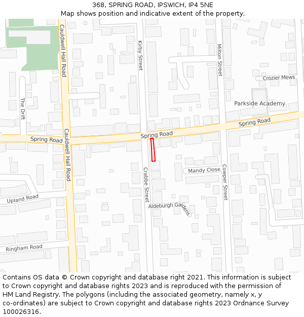368, SPRING ROAD, IPSWICH, IP4 5NE: Location map and indicative extent of plot