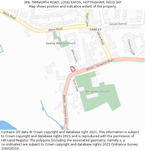 368, TAMWORTH ROAD, LONG EATON, NOTTINGHAM, NG10 3AT: Location map and indicative extent of plot
