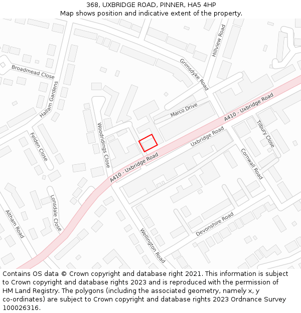 368, UXBRIDGE ROAD, PINNER, HA5 4HP: Location map and indicative extent of plot