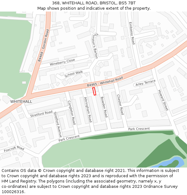 368, WHITEHALL ROAD, BRISTOL, BS5 7BT: Location map and indicative extent of plot