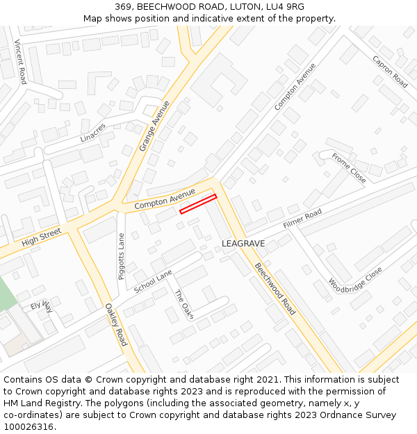 369, BEECHWOOD ROAD, LUTON, LU4 9RG: Location map and indicative extent of plot