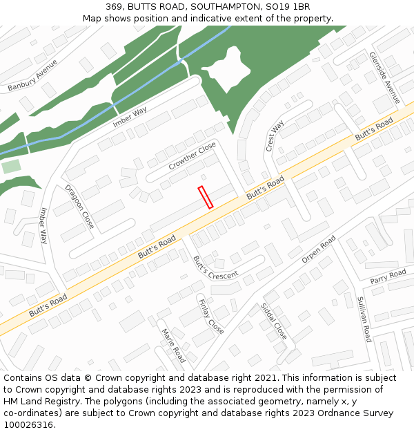 369, BUTTS ROAD, SOUTHAMPTON, SO19 1BR: Location map and indicative extent of plot