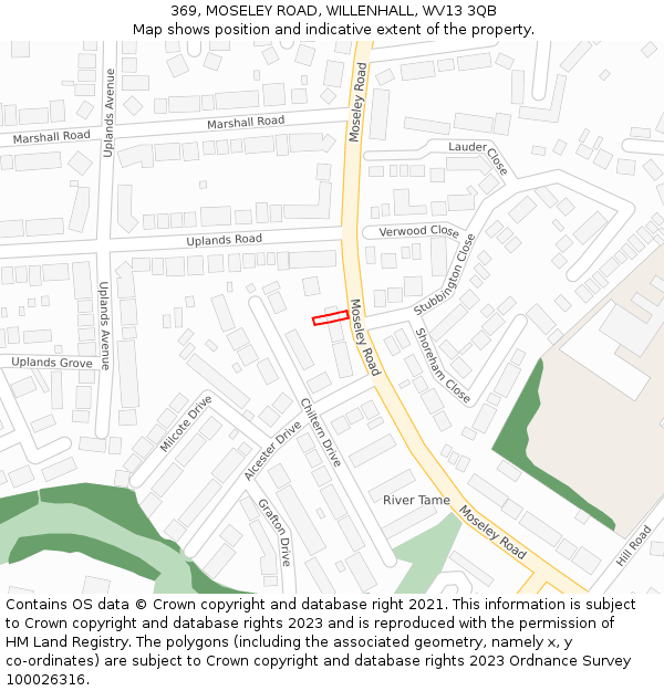 369, MOSELEY ROAD, WILLENHALL, WV13 3QB: Location map and indicative extent of plot
