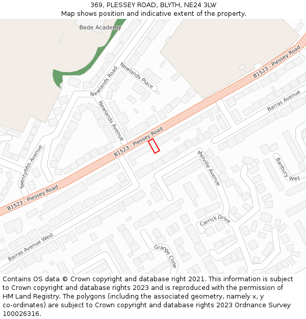 369, PLESSEY ROAD, BLYTH, NE24 3LW: Location map and indicative extent of plot