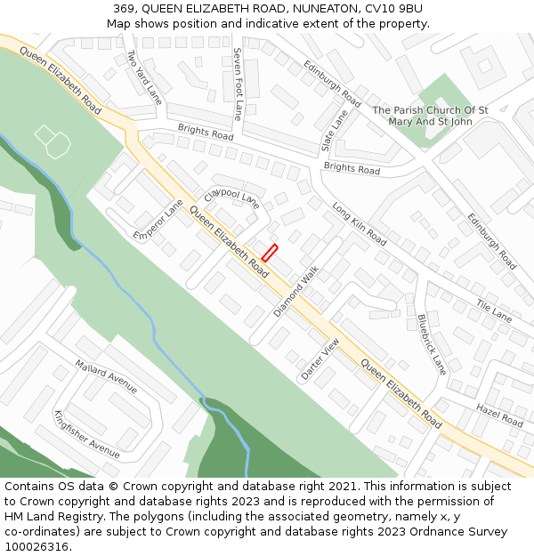 369, QUEEN ELIZABETH ROAD, NUNEATON, CV10 9BU: Location map and indicative extent of plot