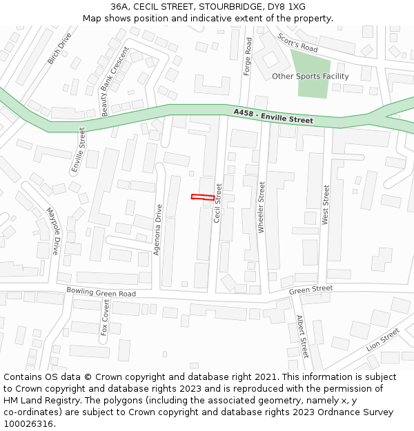 36A, CECIL STREET, STOURBRIDGE, DY8 1XG: Location map and indicative extent of plot
