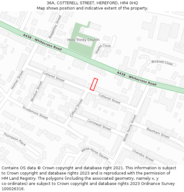 36A, COTTERELL STREET, HEREFORD, HR4 0HQ: Location map and indicative extent of plot